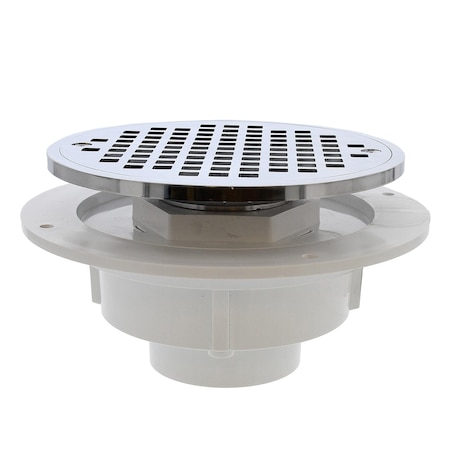 Jones Stephens 2in. PVC Shower Drain with 2in. Brass Spud and 6in. Round Chrome Plated Strainer D50720